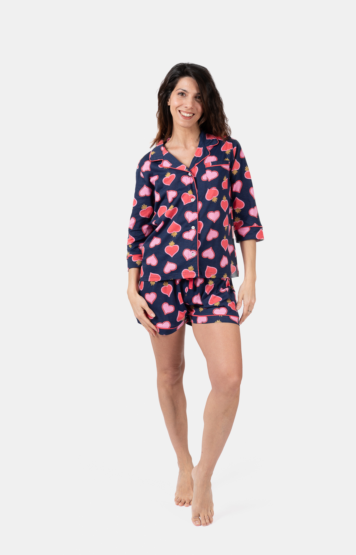 Pyjama femme coordonné court et veste boutonnée -100% coton - MEXI
