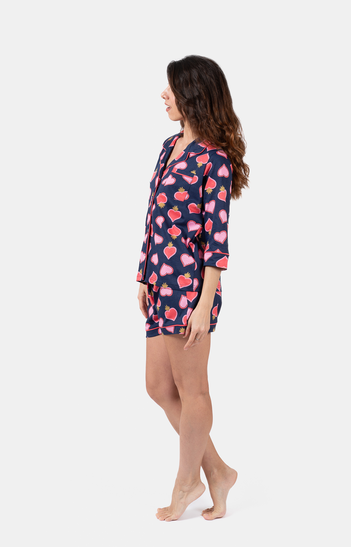 Pyjama femme coordonné court et veste boutonnée -100% coton - MEXI