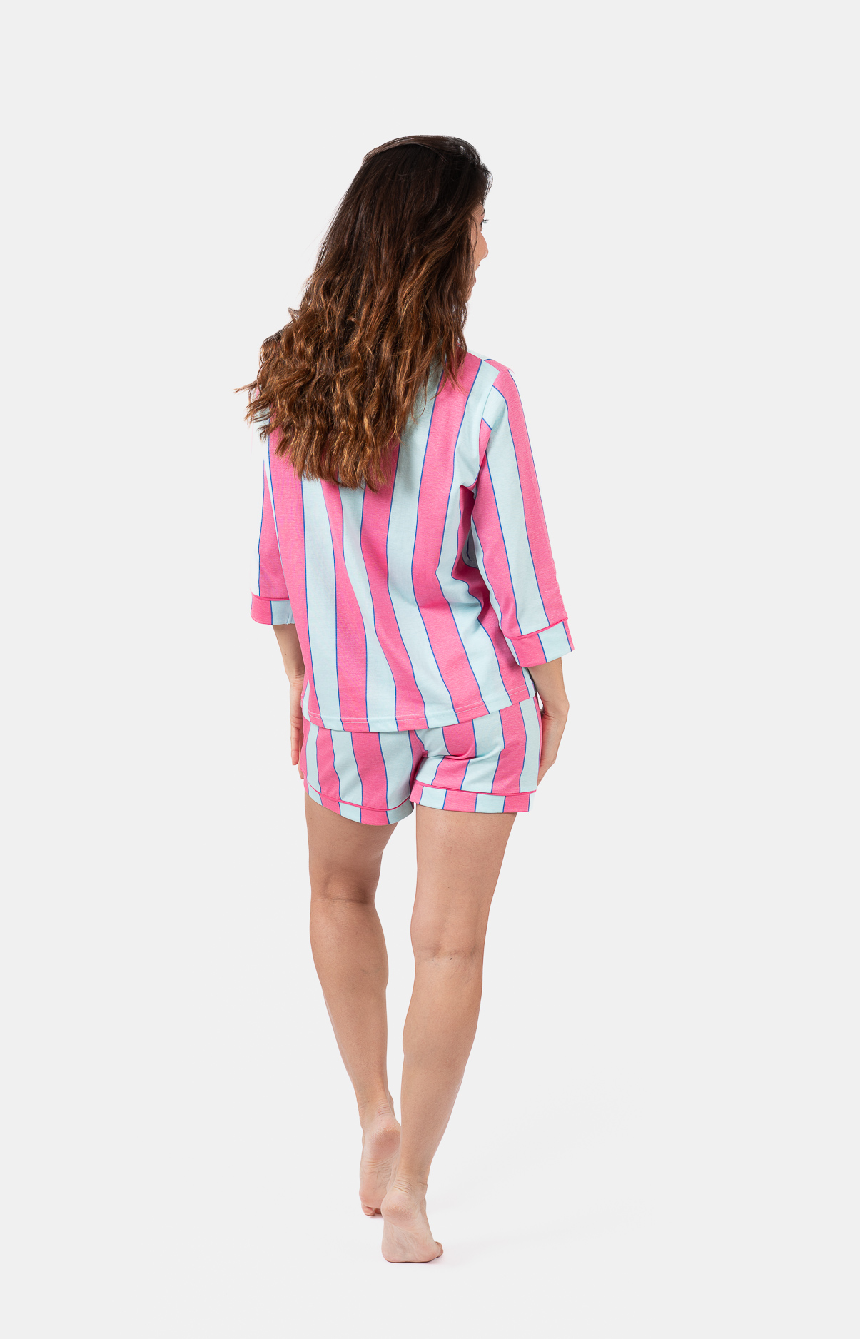 Pyjama femme coordonné court et veste boutonnée -100% coton - RAYURE