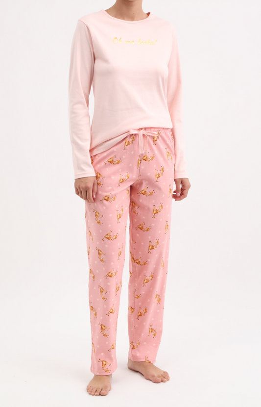 Pyjama Femme long et chaud 100% coton- BICHE - Taille 36, Couleur Rose