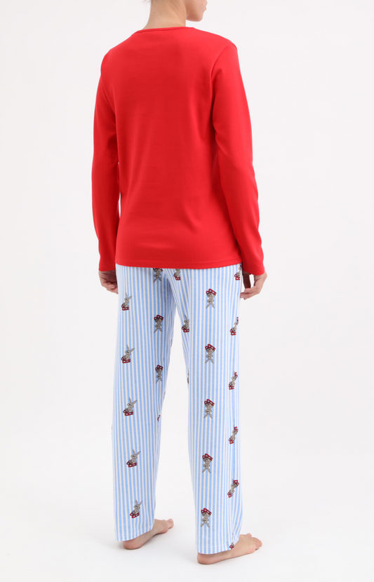 Pyjama Femme long et chaud 100% coton- LUGE - Taille 38, Couleur Rouge
