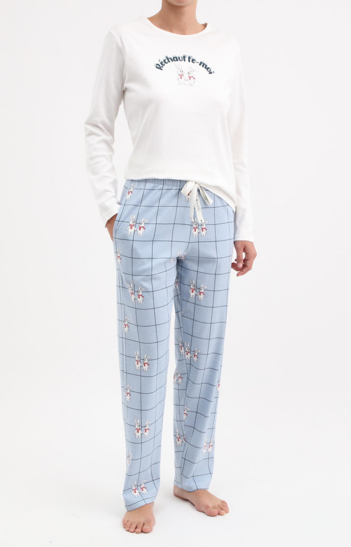 Pyjama Femme long et chaud 100% coton- TOGETHER - Taille 36, Couleur Blanc