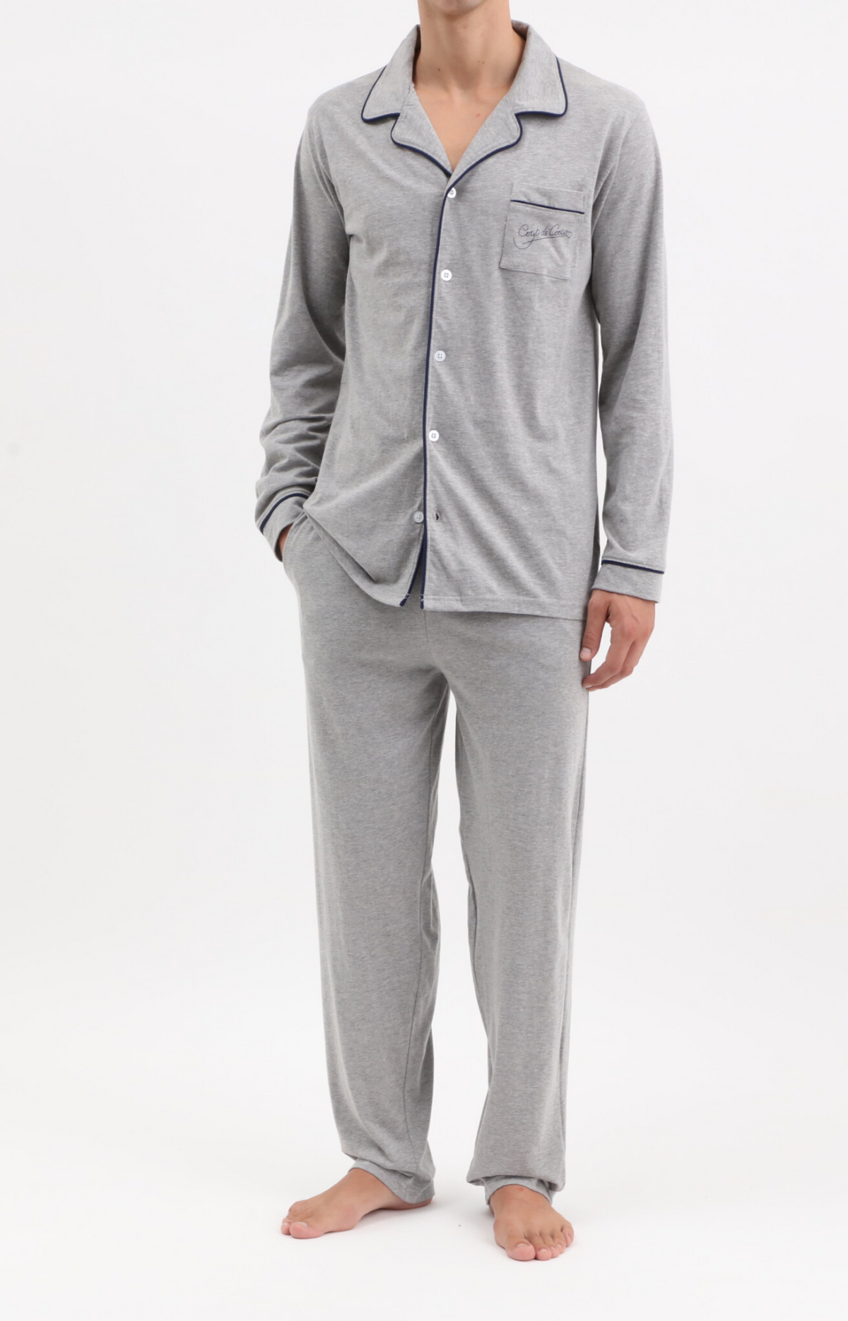 Pyjama long boutonné - UNI - Taille S, Couleur Gris