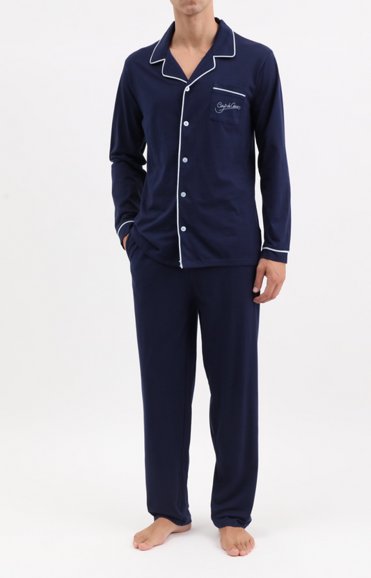 Pyjama long boutonné - UNI - Taille S, Couleur Marine