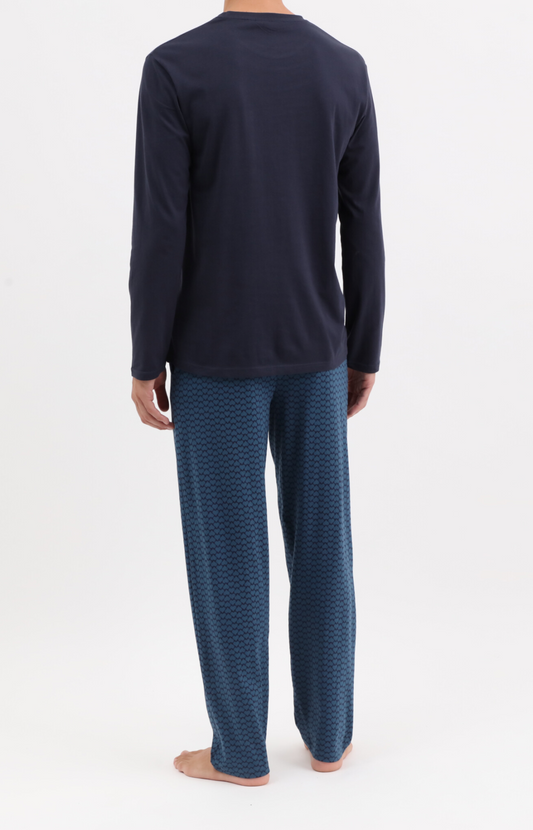 Pyjama homme long col rond - 100% coton - BICOEUR - Taille M, Couleur Marine