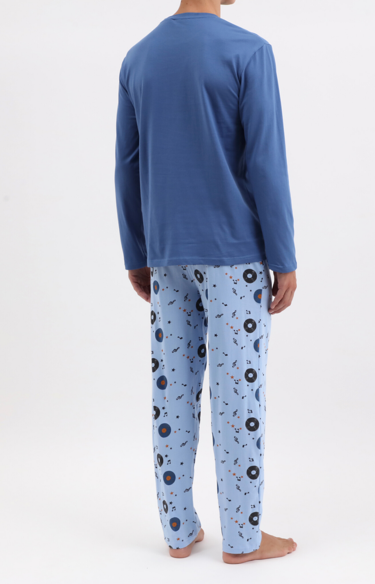 Pyjama homme long col rond - 100% coton - ROCK - Taille M, Couleur Ciel