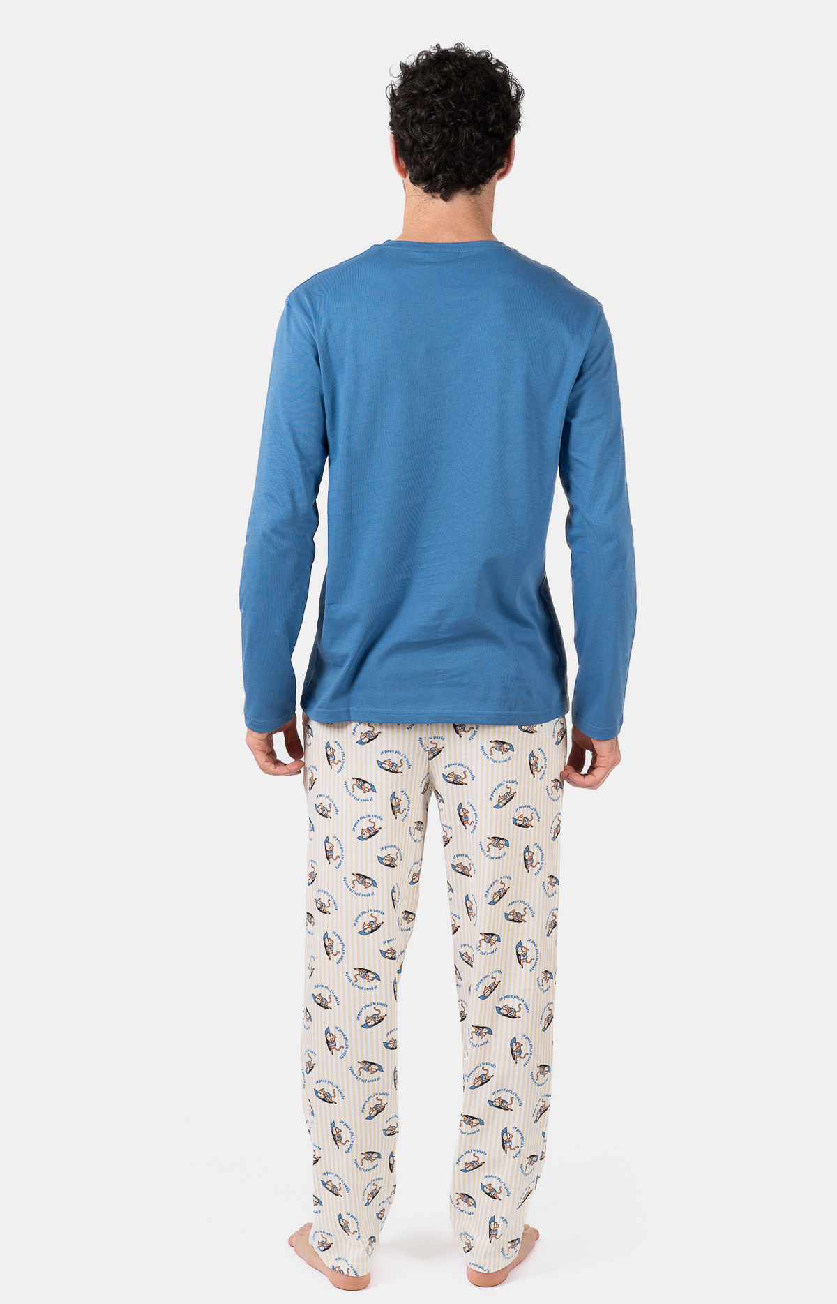 Pyjama homme long col rond - 100% coton - SIESTE - Taille XL, Couleur Jaune