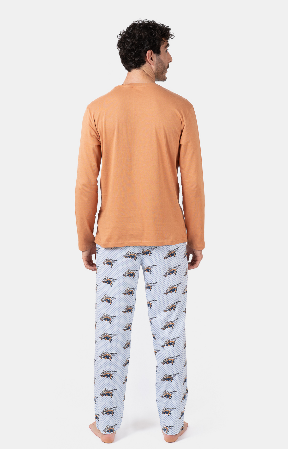 Pyjama homme long col rond - 100% coton - SUPER - Taille XL, Couleur Bleu
