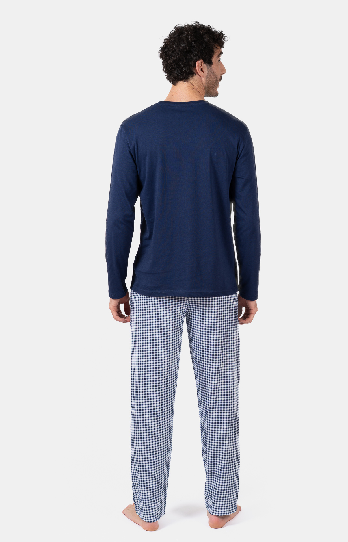Pyjama homme long col rond - 100% coton - VICHY