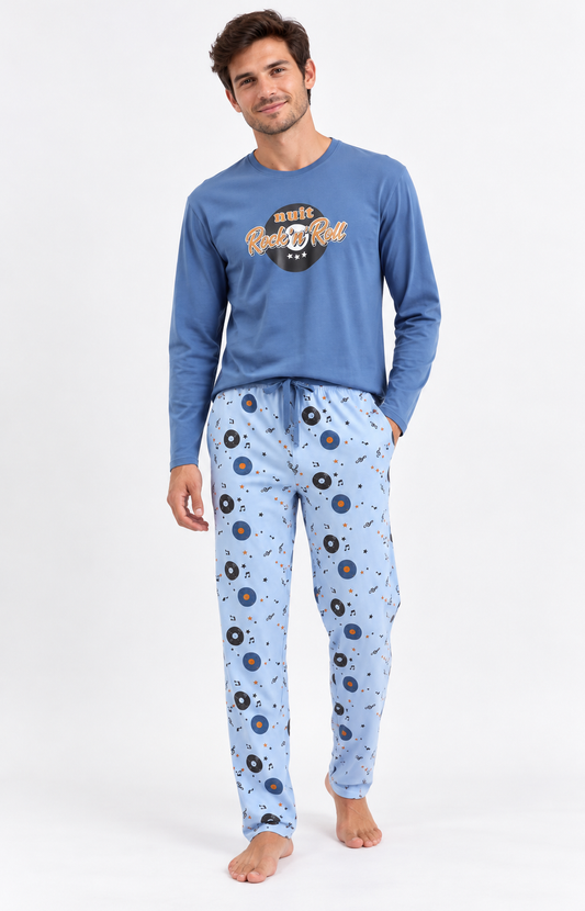 Pyjama homme long col rond - 100% coton - ROCK