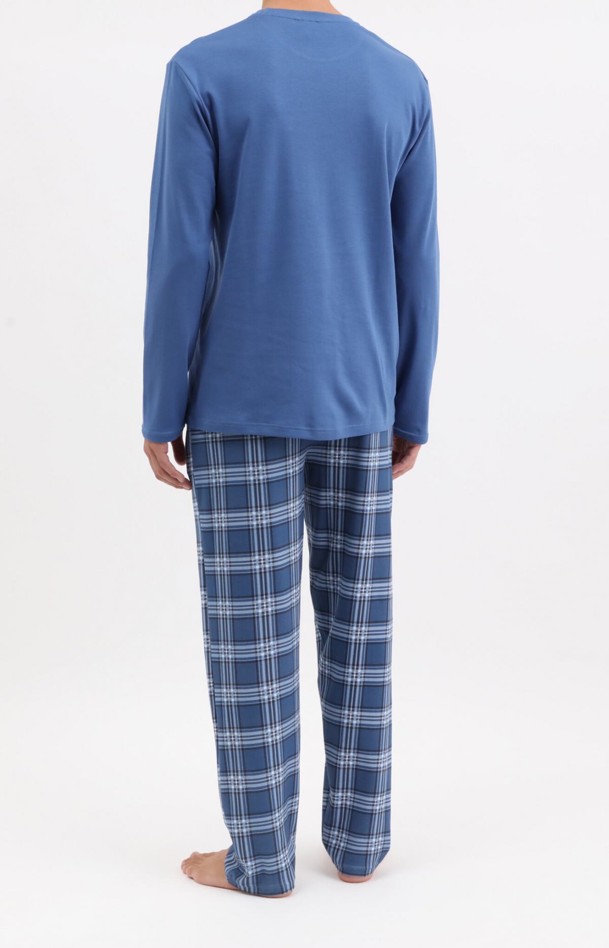 Pyjama homme long chaud col rond - 100% coton - LOVE - Taille M, Couleur Bleu