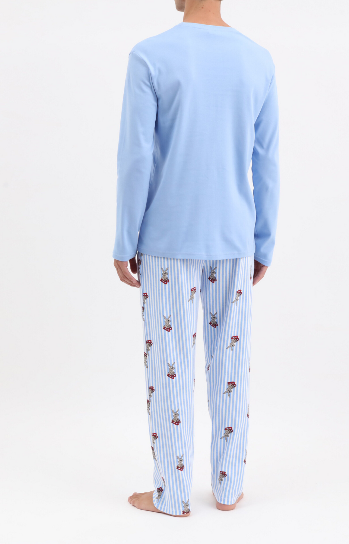 Pyjama homme long chaud col rond - 100% coton - LUGE - Taille M, Couleur Ciel
