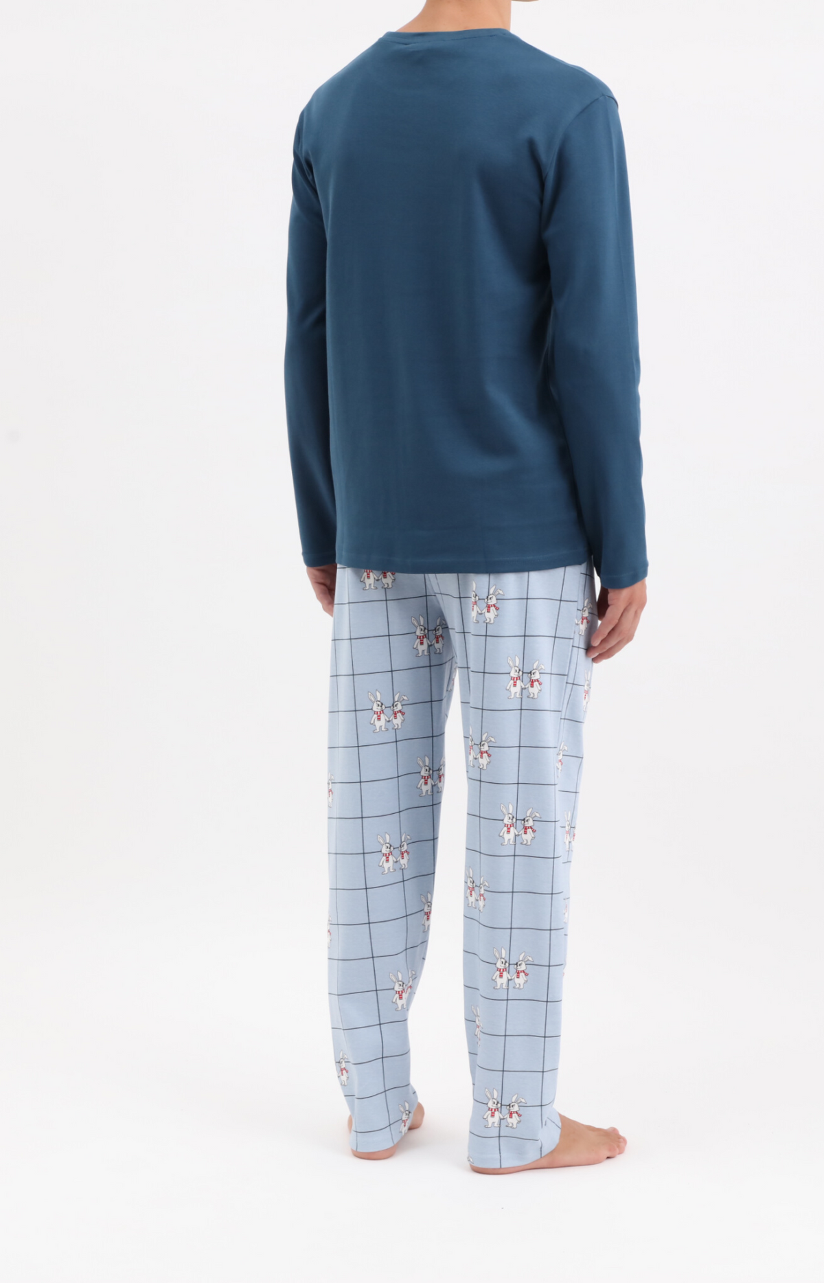 Pyjama homme long chaud col rond - 100% coton - TOGETHER - Taille M, Couleur Bleu