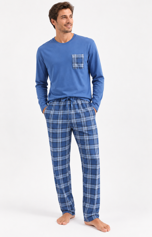 Pyjama homme long chaud col rond - 100% coton - LOVE