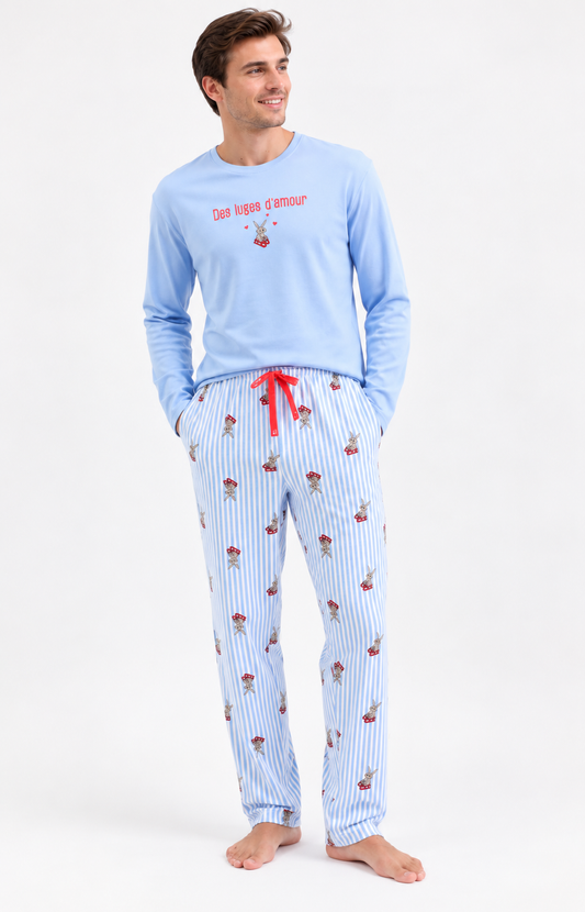 Pyjama homme long chaud col rond - 100% coton - LUGE