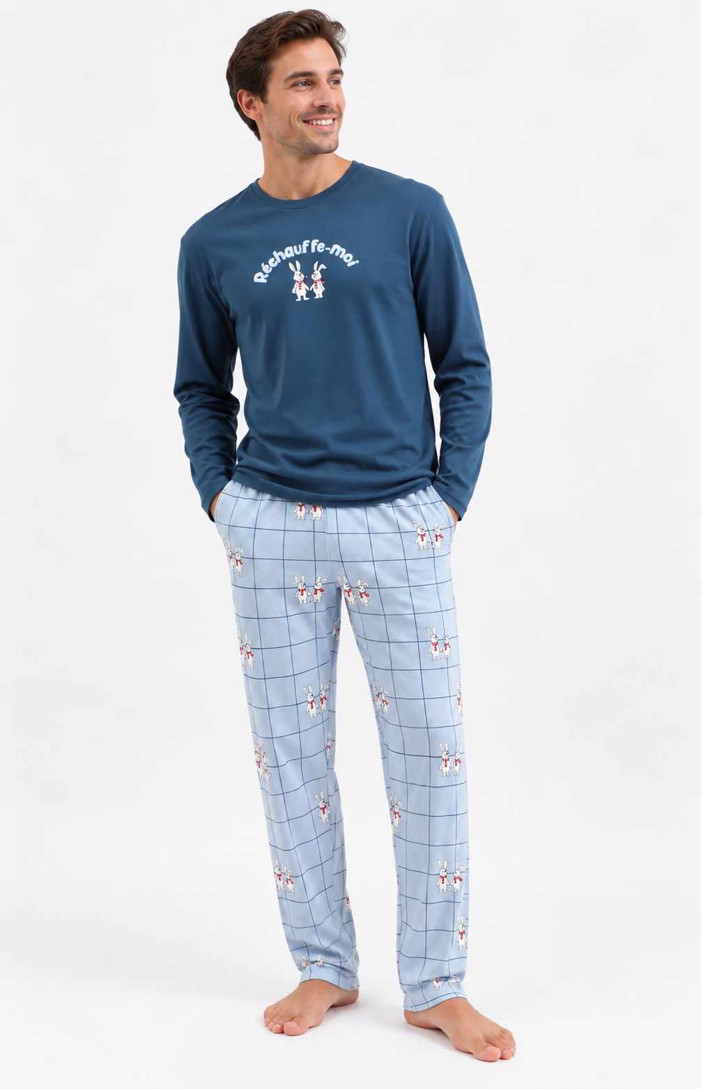 Pyjama homme long chaud col rond - 100% coton - TOGETHER