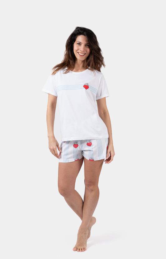 Pyjacourt femme col rond - 100% coton - LAPIN