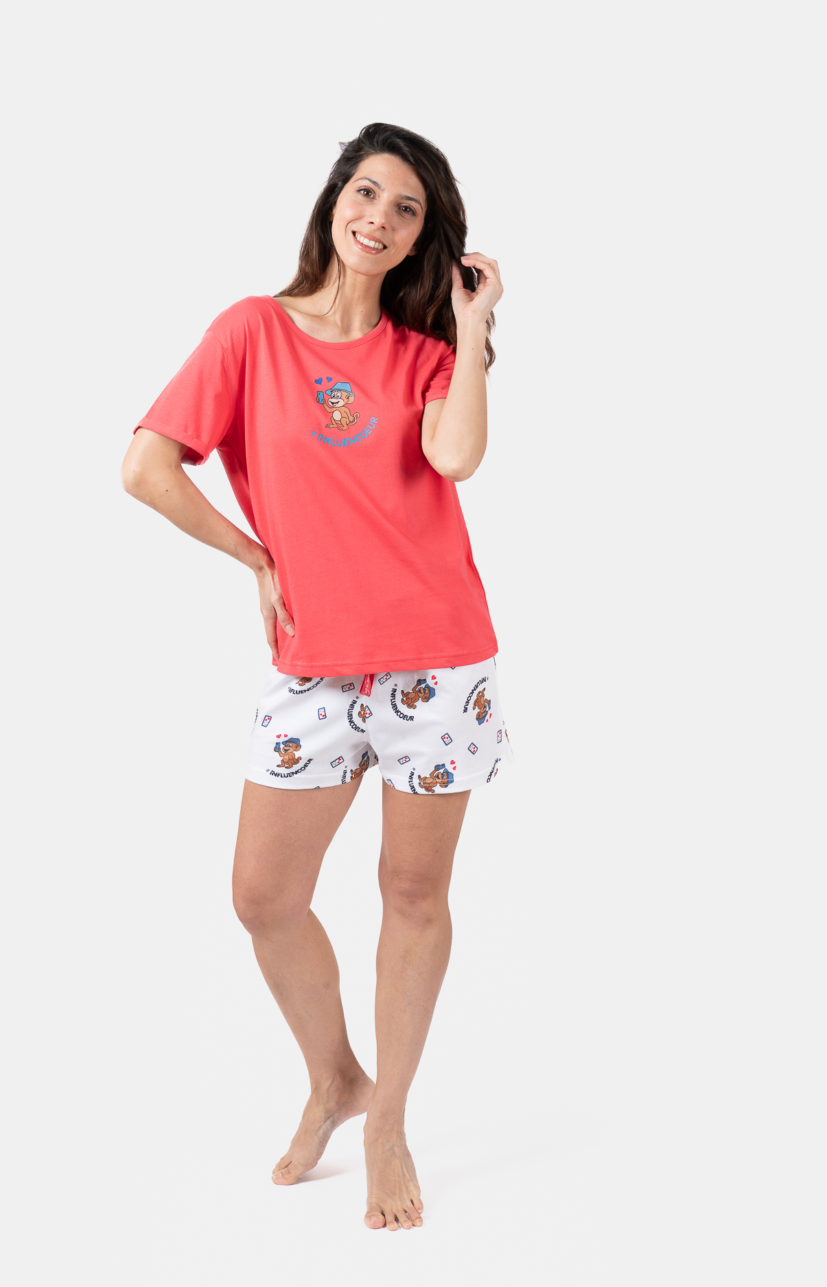 Pyjacourt femme col rond - 100% coton -SINGE