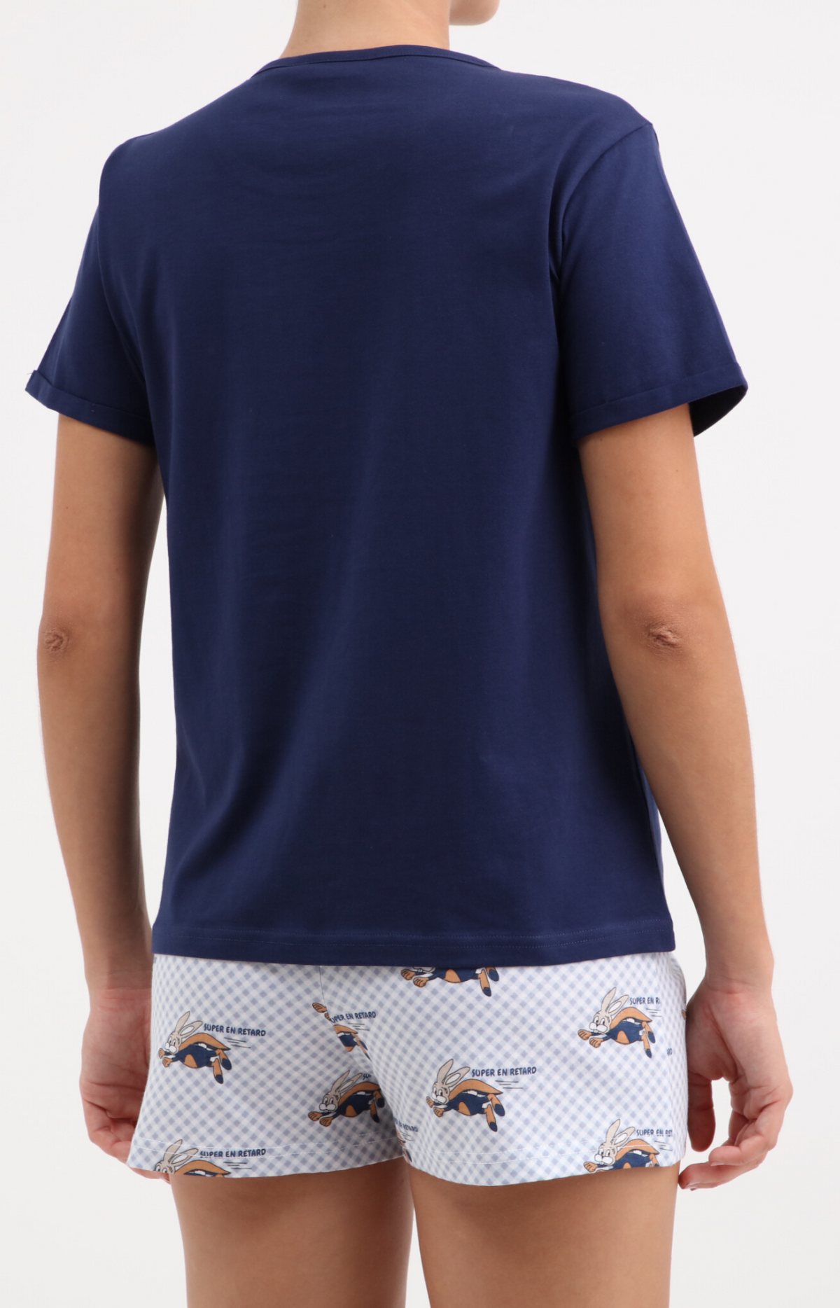 Pyjacourt femme col rond -100% coton - SUPER - Taille 38, Couleur Marine