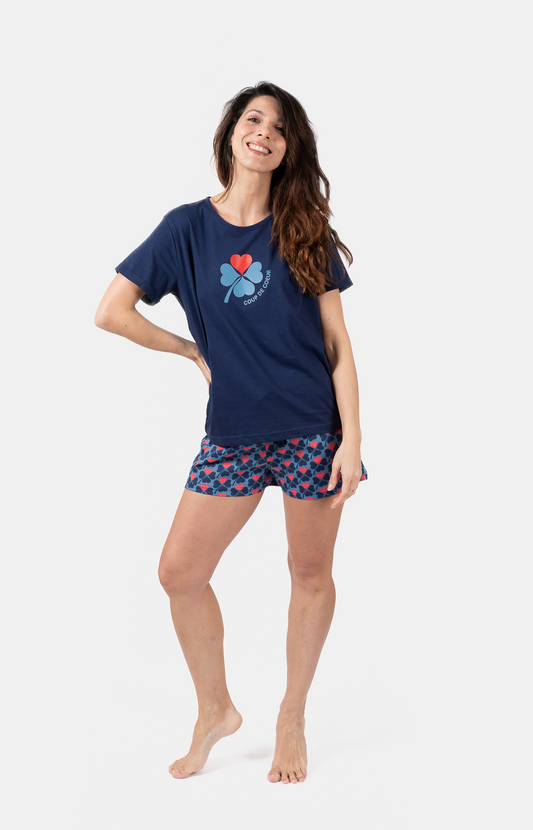 Pyjacourt femme col rond - 100% coton -TREFLE