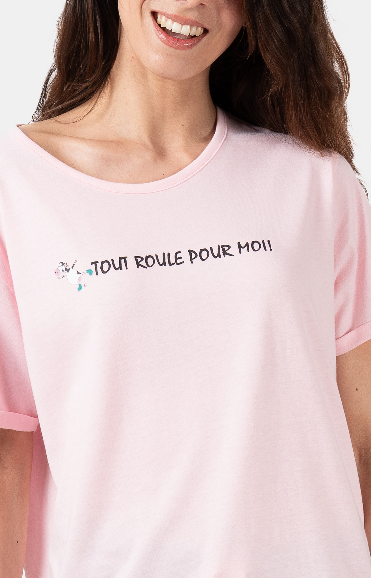 Pyjacourt femme col rond -100% coton - VACHE - Taille 44, Couleur Vert