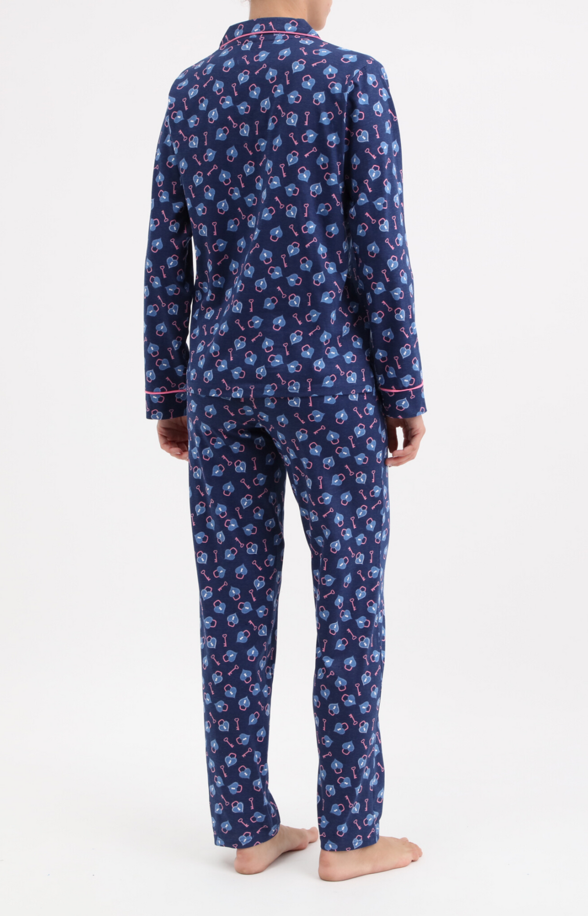 Pyjama Femme long veste boutonnée 100% coton - KEYS - Taille 38, Couleur Marine
