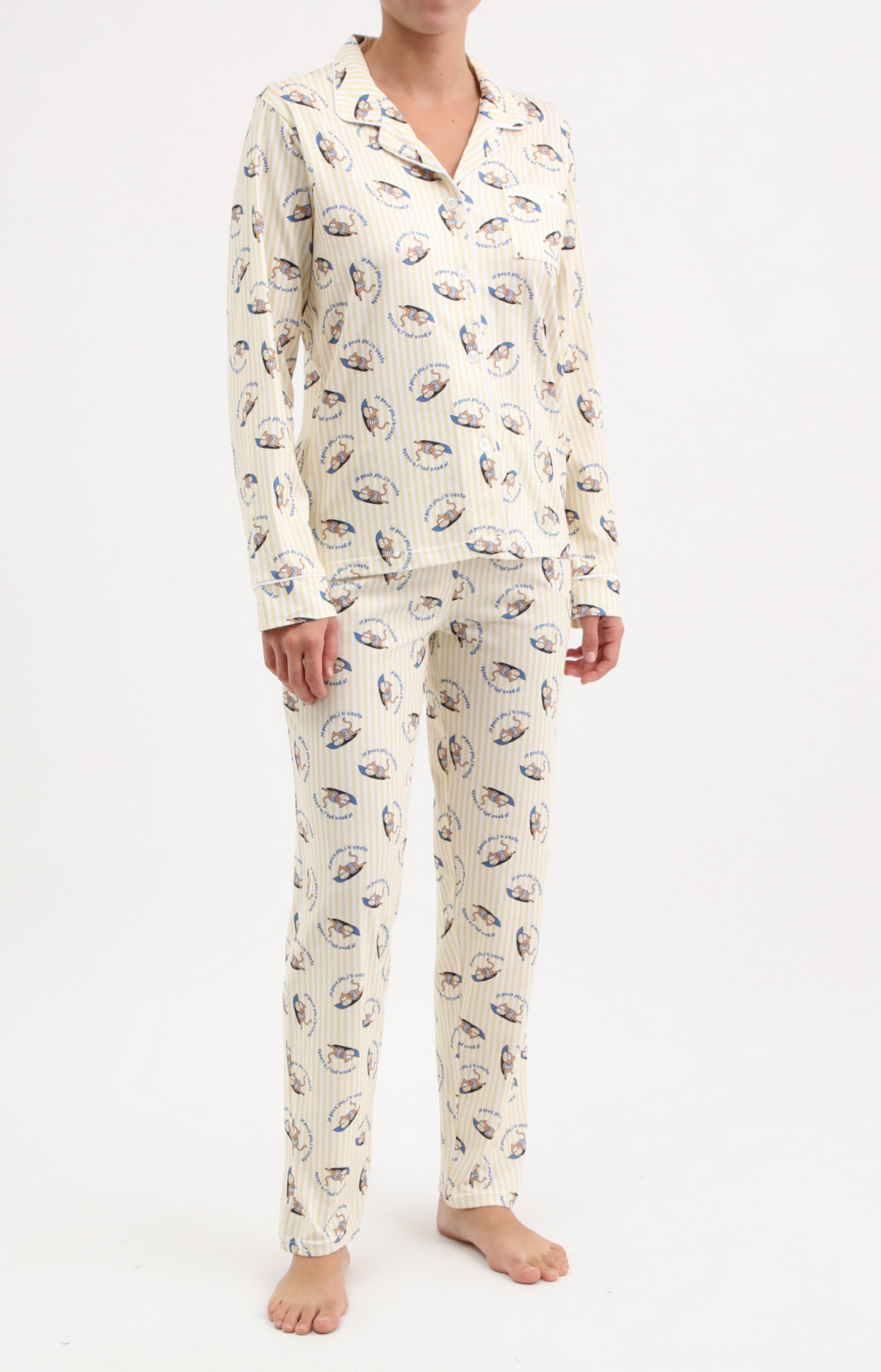 Pyjama Femme long veste boutonnée 100% coton - SIESTE - Taille 36, Couleur Jaune