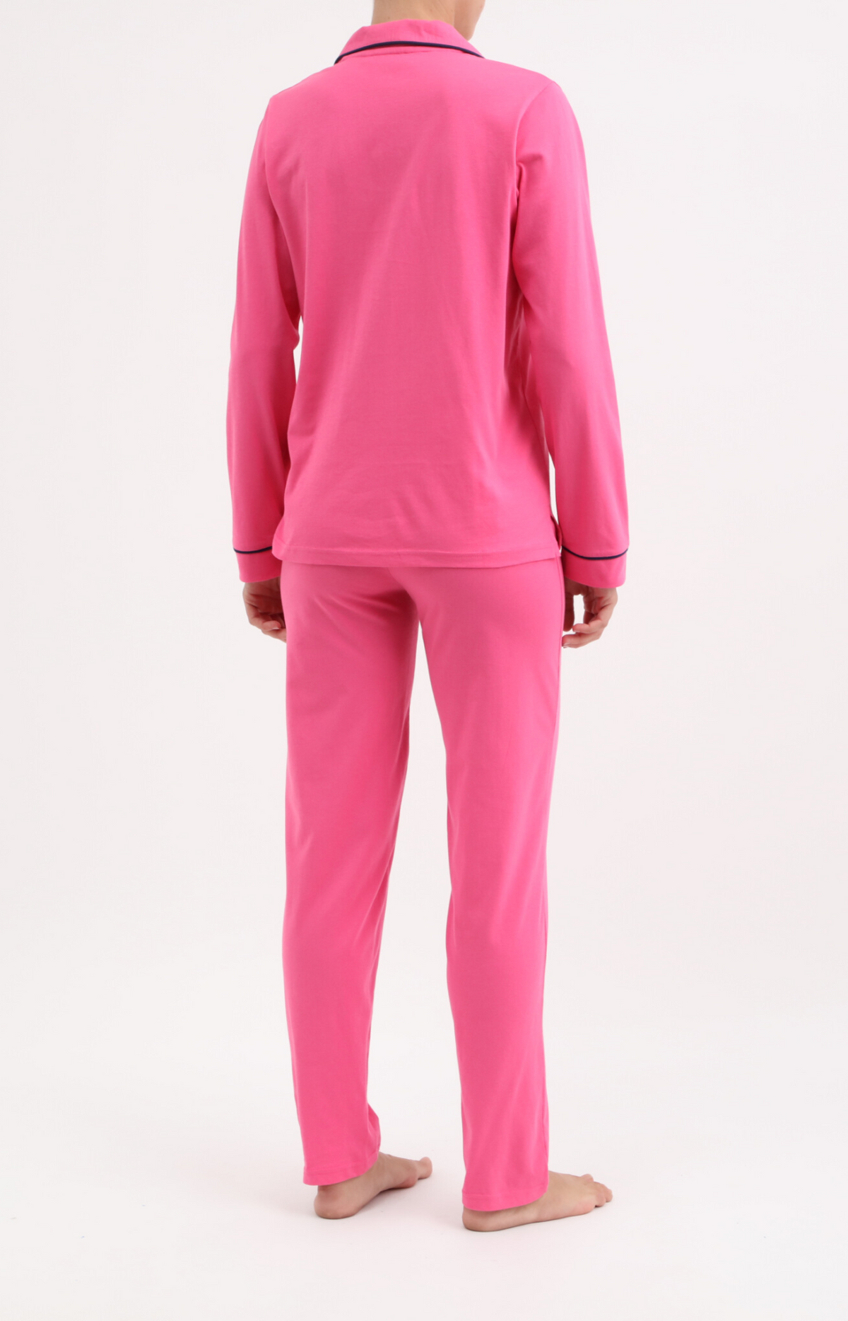 Pyjama femme long veste boutonnée 100% coton- UNI - Taille 38, Couleur Fushia