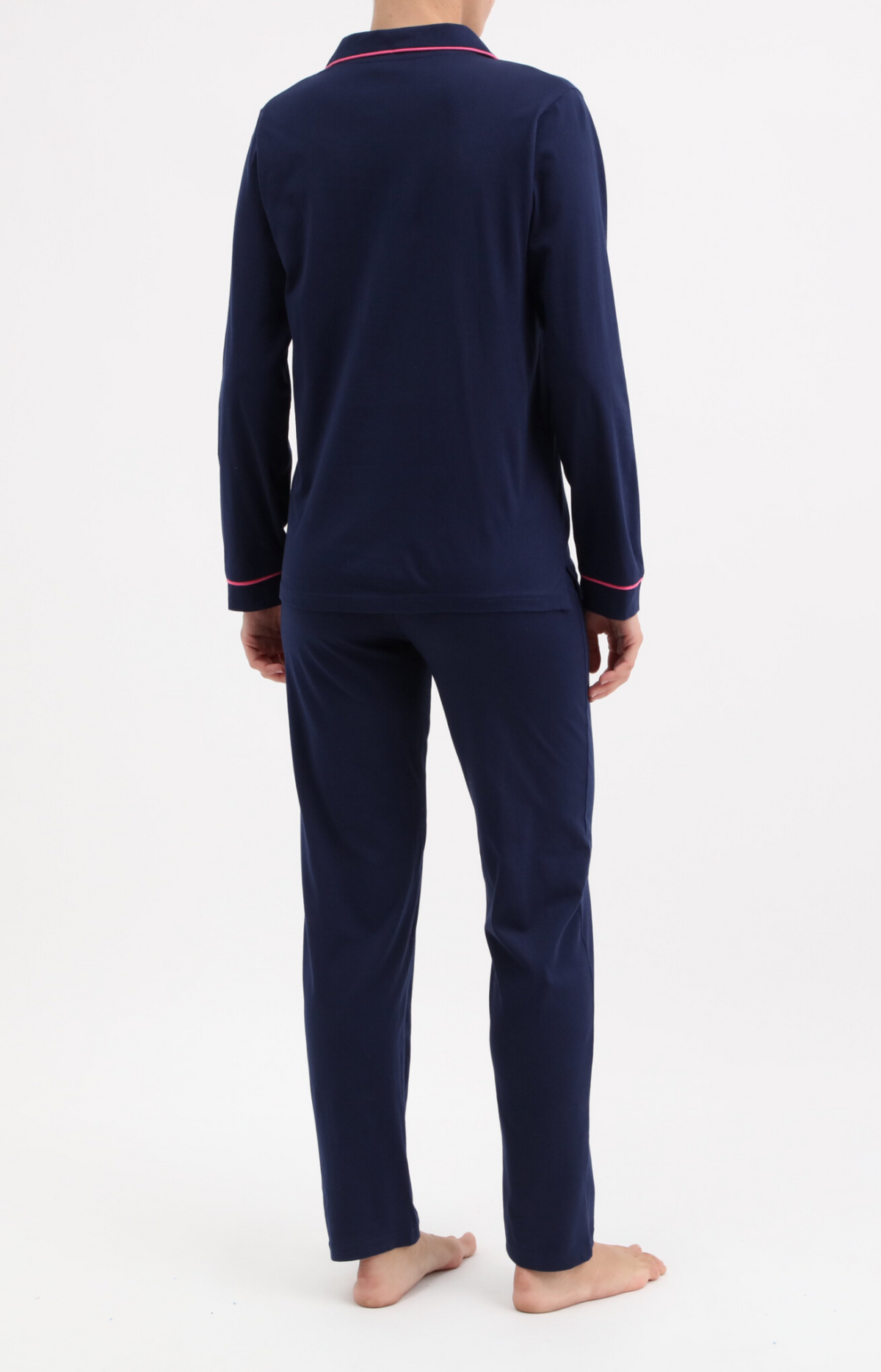 Pyjama femme long veste boutonnée 100% coton- UNI - Taille 38, Couleur Marine